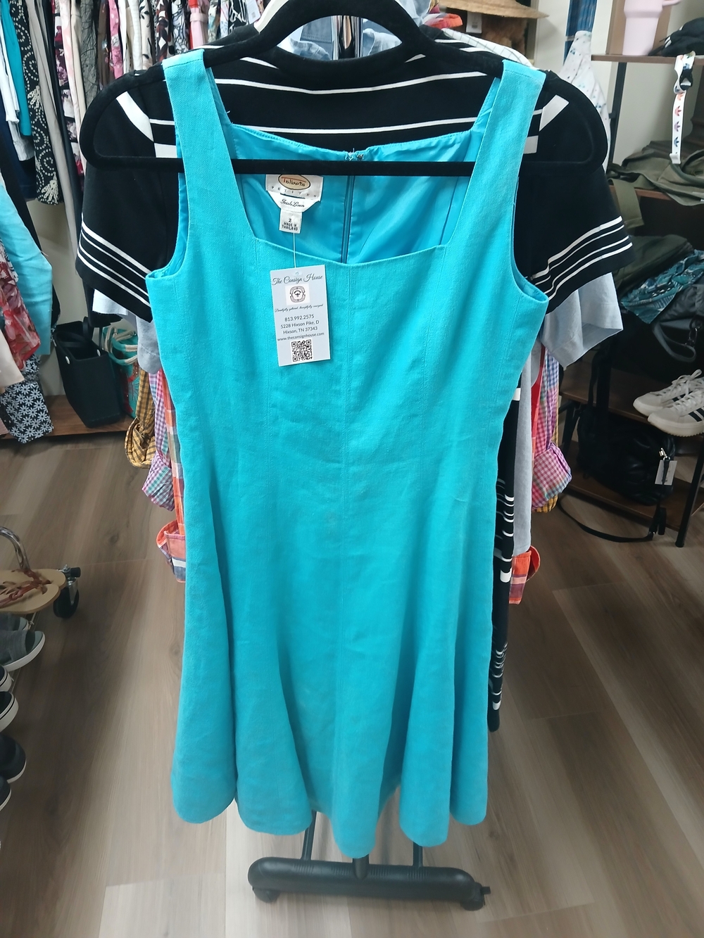 Talbots Turquoise Sleeveless Square-Neck Linen Dress